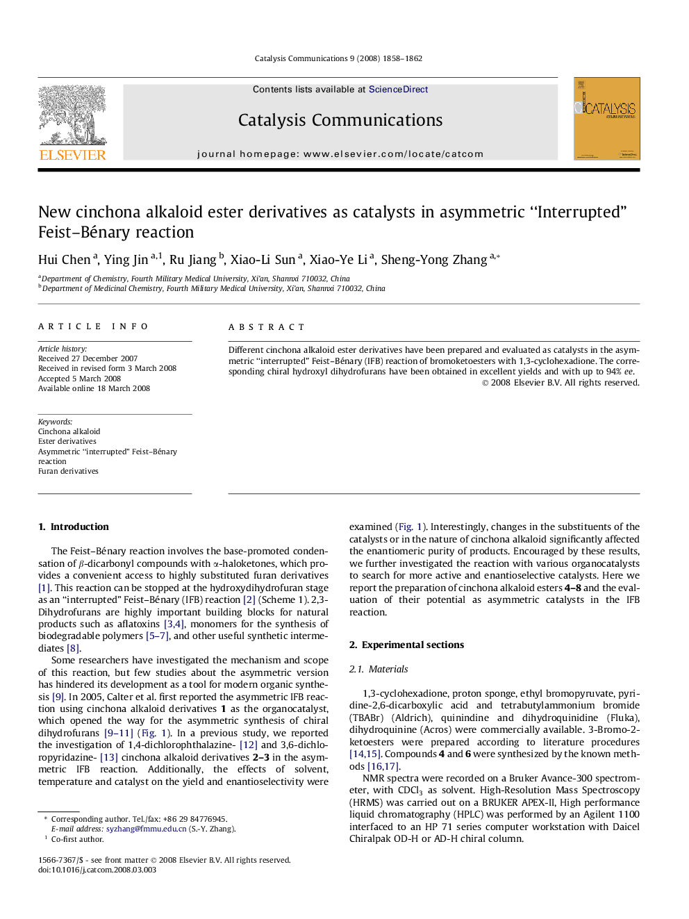 New cinchona alkaloid ester derivatives as catalysts in asymmetric “Interrupted” Feist–Bénary reaction