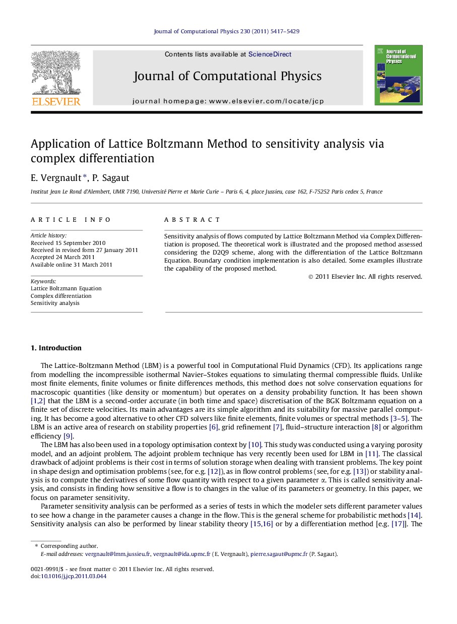 Application of Lattice Boltzmann Method to sensitivity analysis via complex differentiation