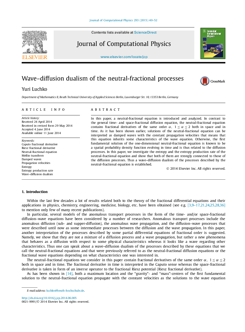 Wave–diffusion dualism of the neutral-fractional processes