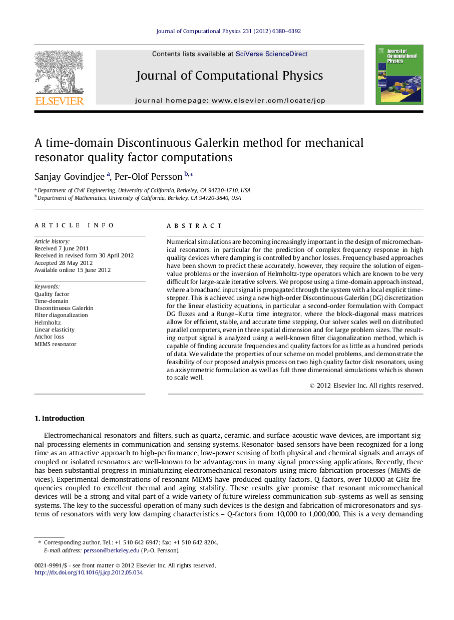 A time-domain Discontinuous Galerkin method for mechanical resonator quality factor computations