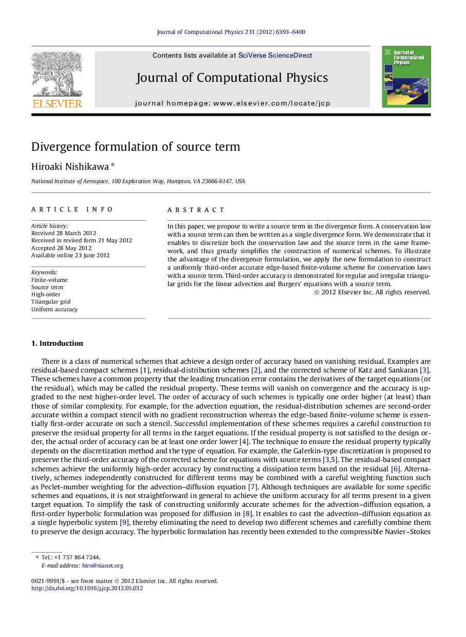 عکس صفحه اول مقاله: Divergence formulation of source term Divergence formulation of source term