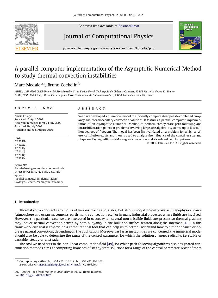 A parallel computer implementation of the Asymptotic Numerical Method to study thermal convection instabilities