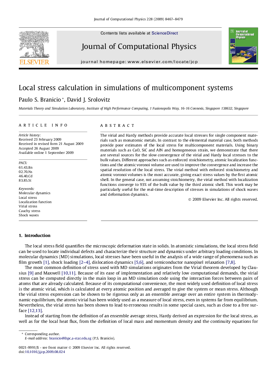 Local stress calculation in simulations of multicomponent systems