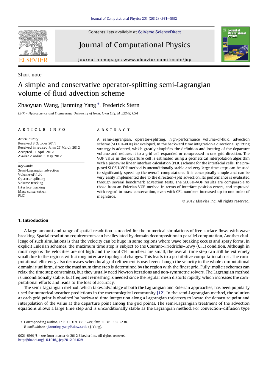 A simple and conservative operator-splitting semi-Lagrangian volume-of-fluid advection scheme