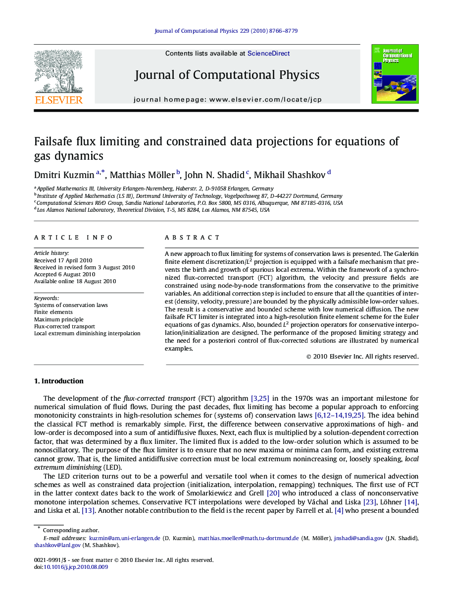 Failsafe flux limiting and constrained data projections for equations of gas dynamics