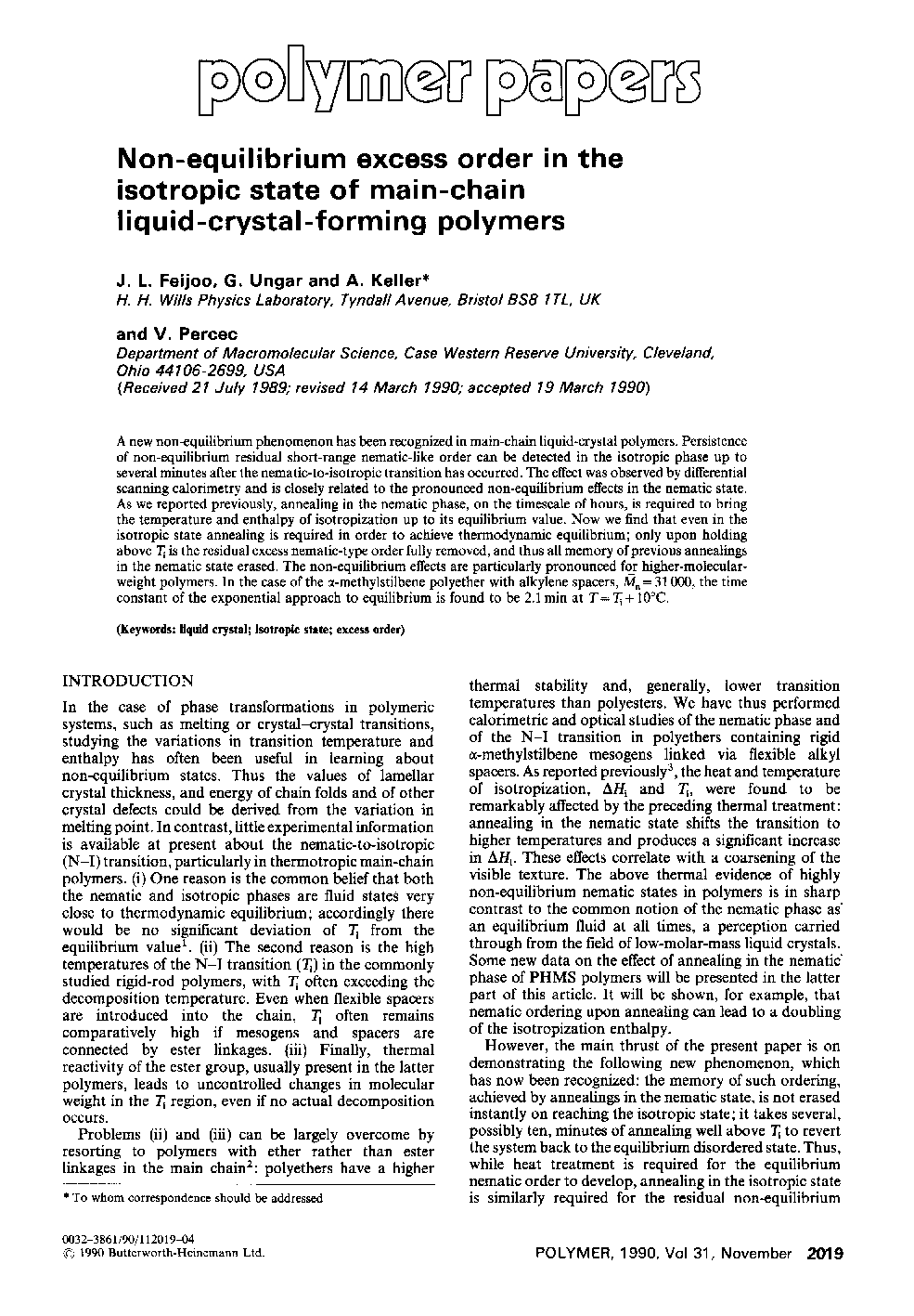 Non-equilibrium excess order in the isotropic state of main-chain liquid-crystal-forming polymers