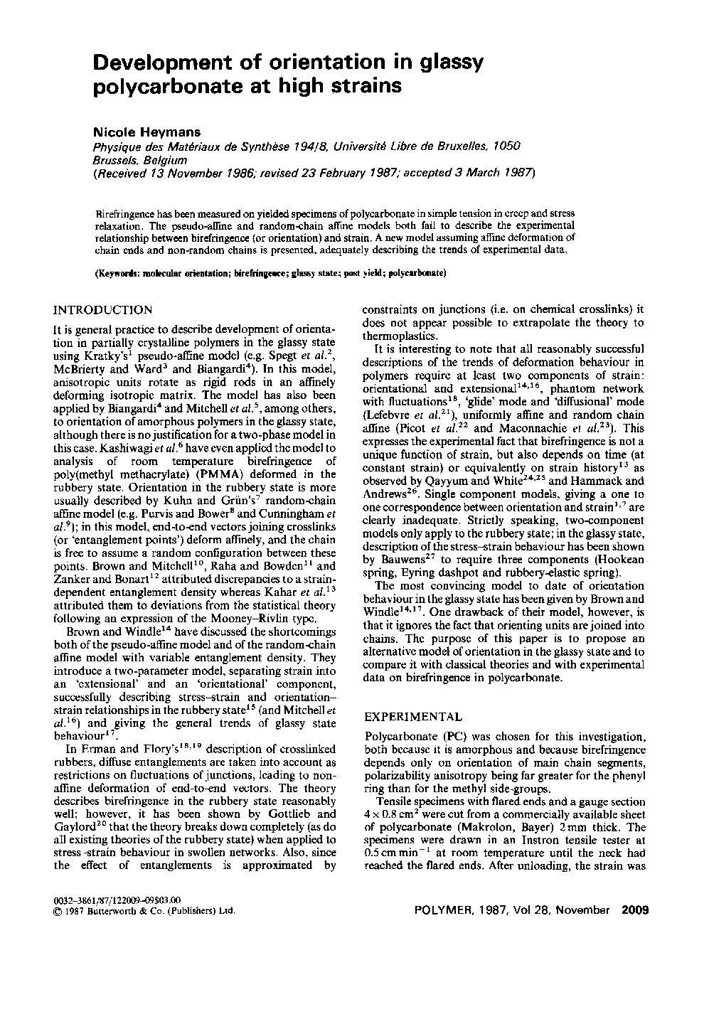 Development of orientation in glassy polycarbonate at high strains