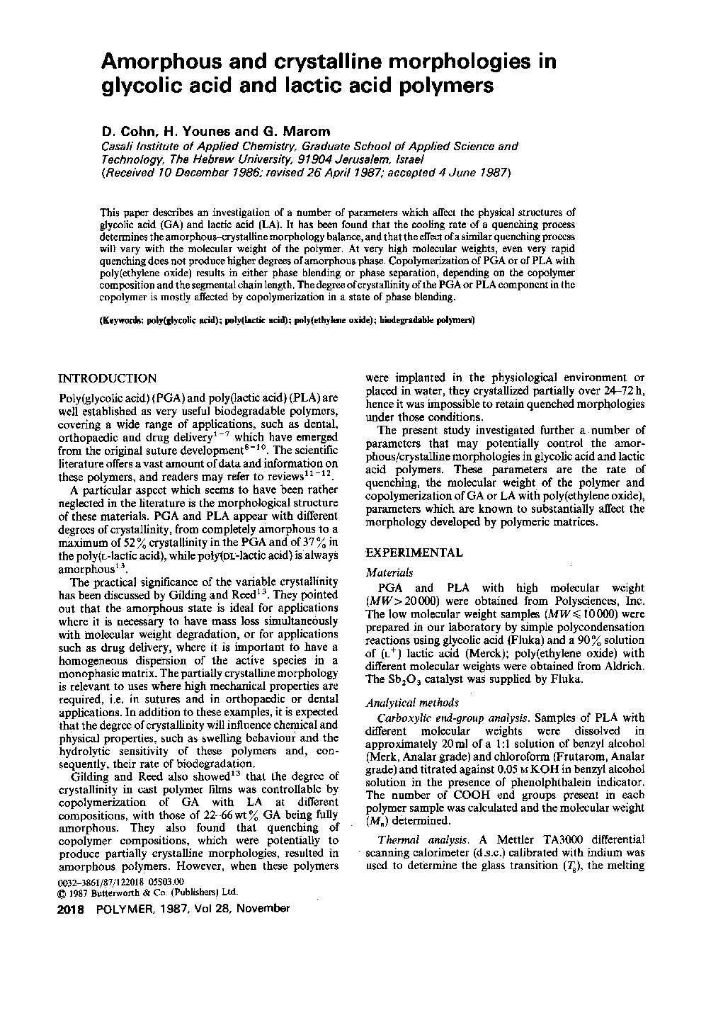 Amorphous and crystalline morphologies in glycolic acid and lactic acid polymers