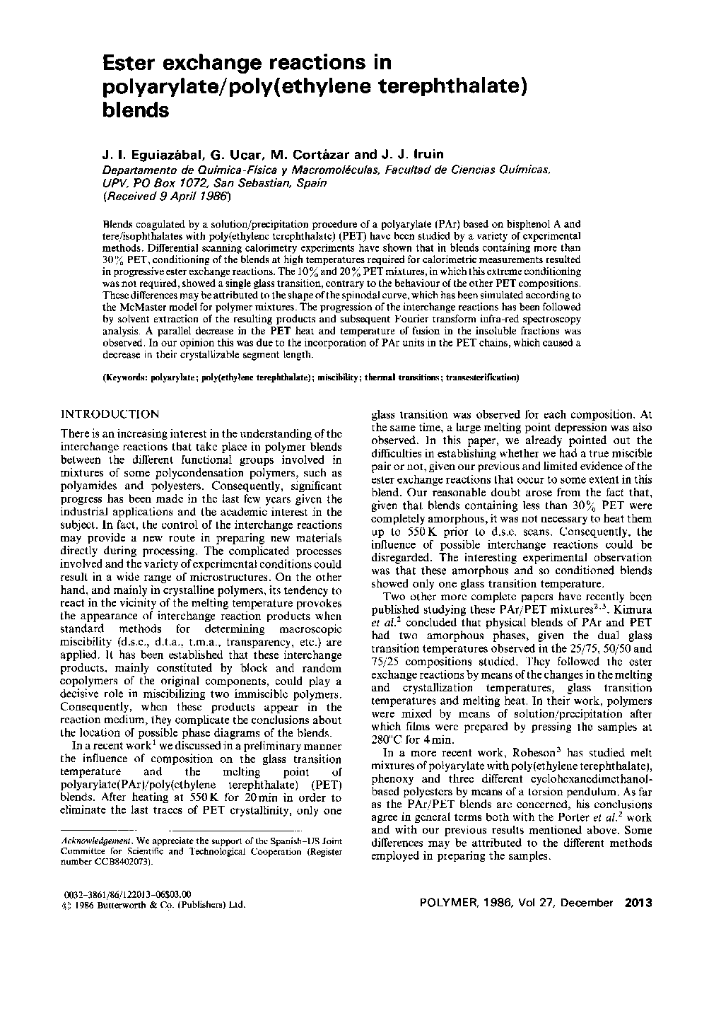 Ester exchange reactions in polyarylate/poly(ethylene terephthalate) blends