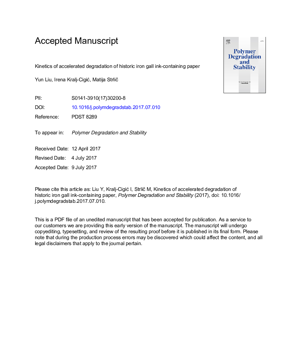 Kinetics of accelerated degradation of historic iron gall ink-containing paper