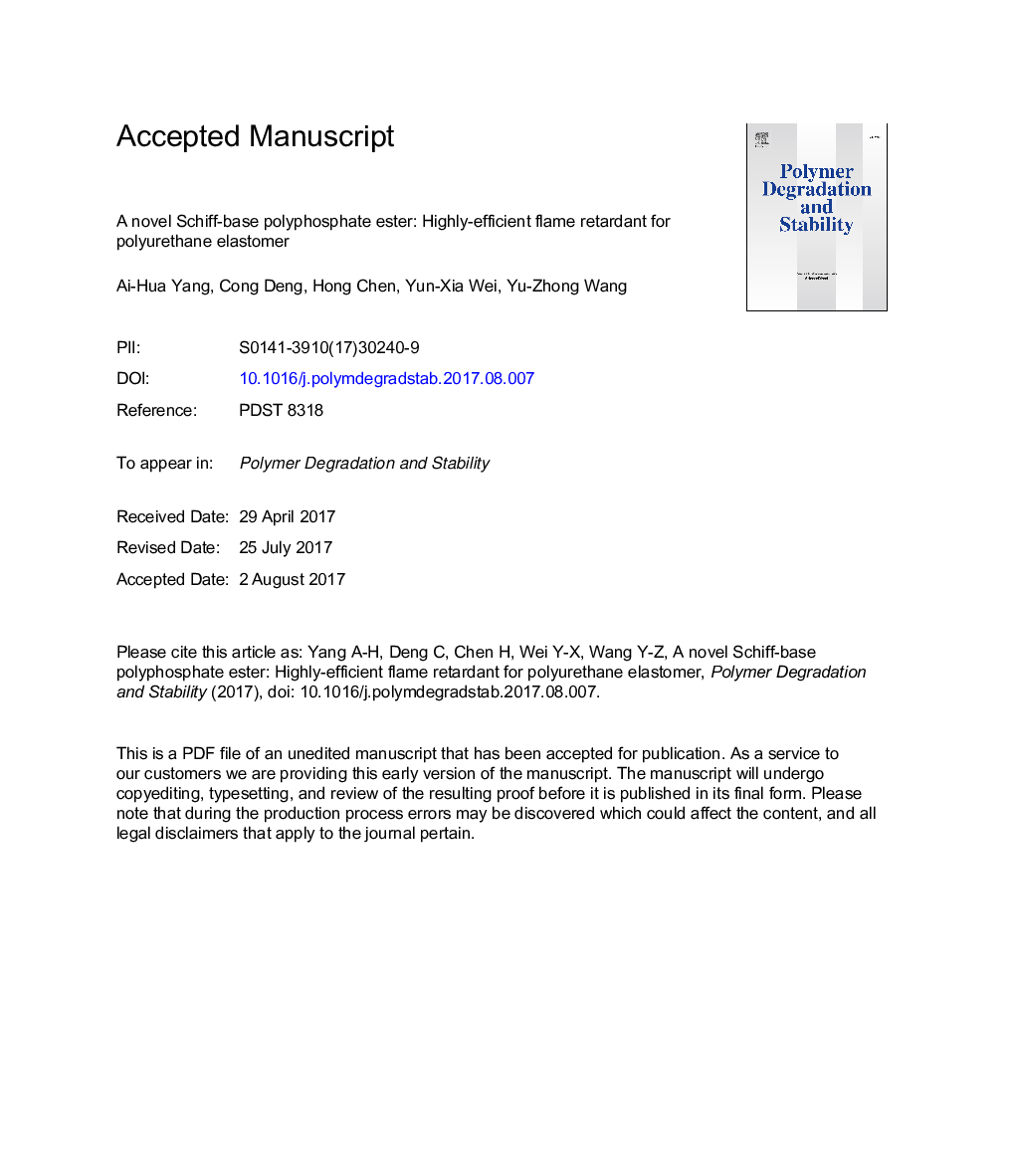 A novel Schiff-base polyphosphate ester: Highly-efficient flame retardant for polyurethane elastomer