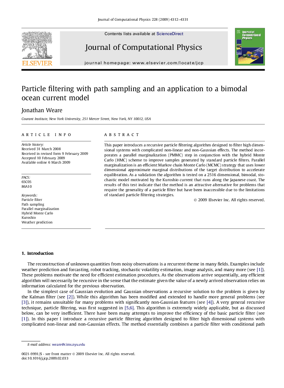 Particle filtering with path sampling and an application to a bimodal ocean current model