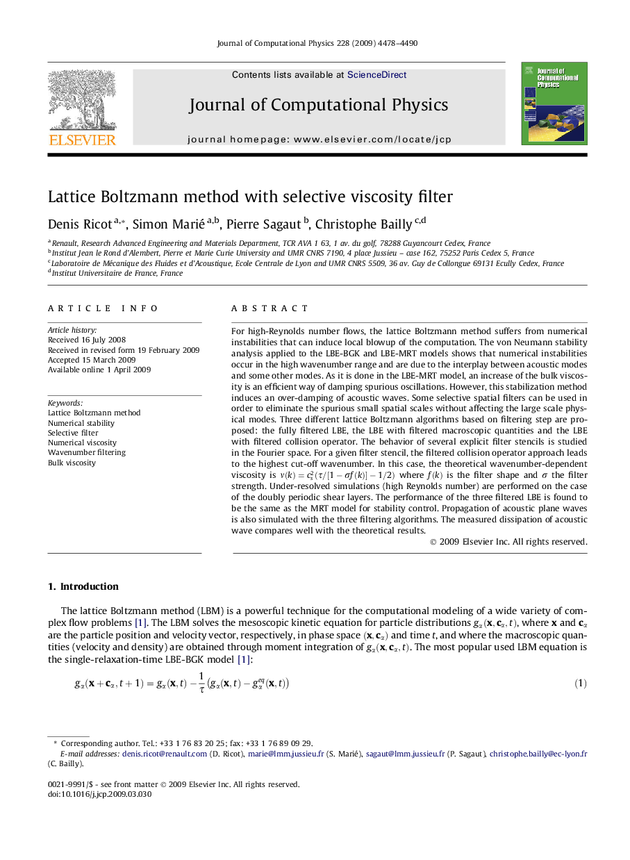 Lattice Boltzmann method with selective viscosity filter