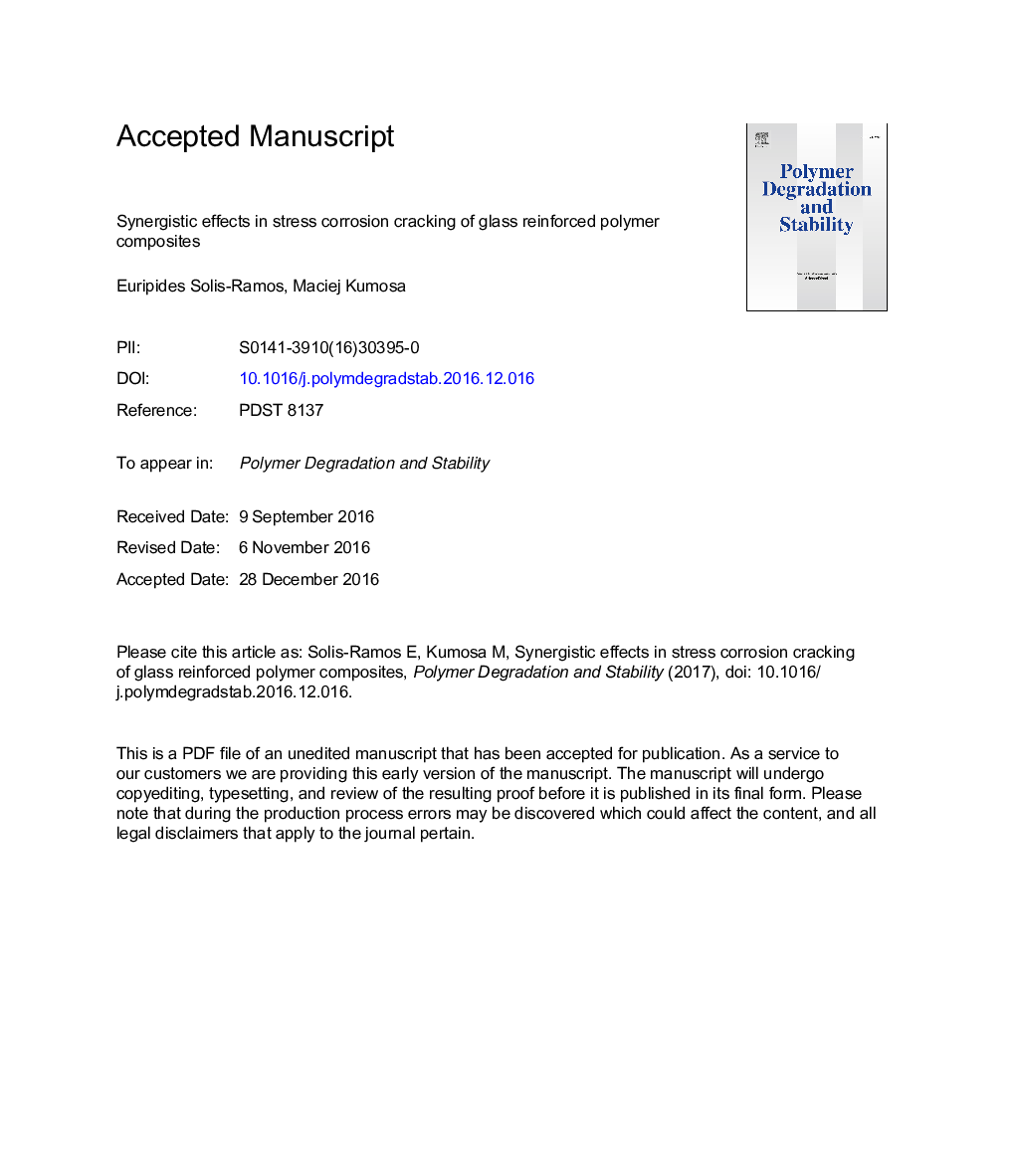 Synergistic effects in stress corrosion cracking of glass reinforced polymer composites