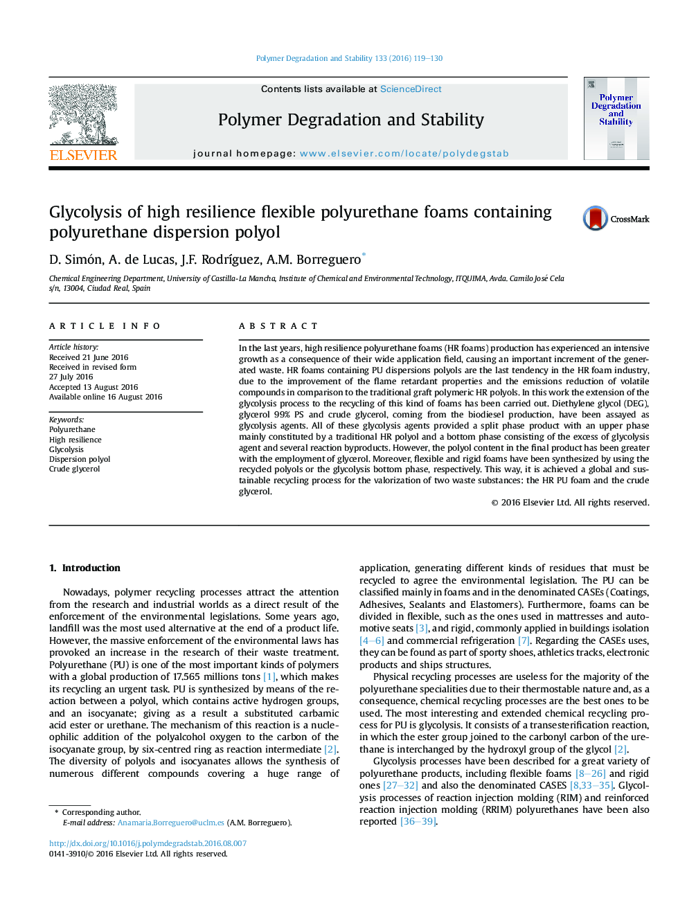 Glycolysis of high resilience flexible polyurethane foams containing polyurethane dispersion polyol