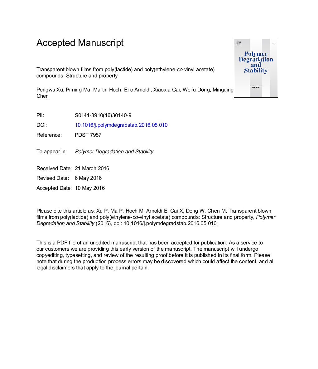 فیلم های ضخیم شفاف از ترکیبات پلی (لاکتید) و پلی (اتیلن و وینیل استات): ساختار و اموال 