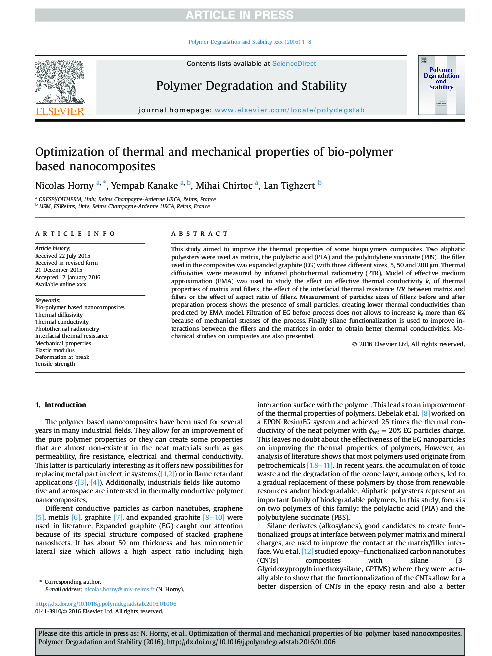 Optimization of thermal and mechanical properties of bio-polymer based nanocomposites