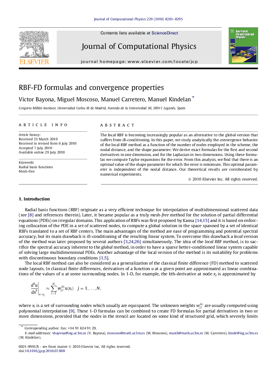 RBF-FD formulas and convergence properties