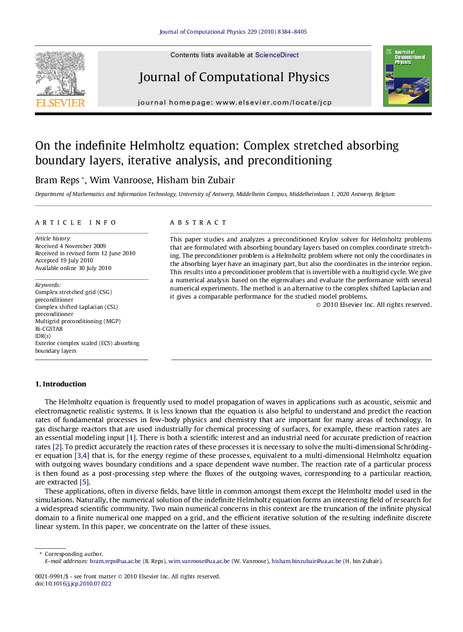 On the indefinite Helmholtz equation: Complex stretched absorbing boundary layers, iterative analysis, and preconditioning