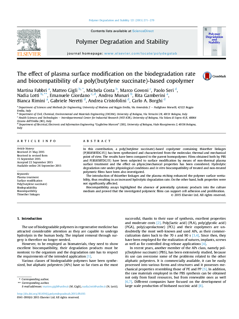 The effect of plasma surface modification on the biodegradation rate and biocompatibility of a poly(butylene succinate)-based copolymer