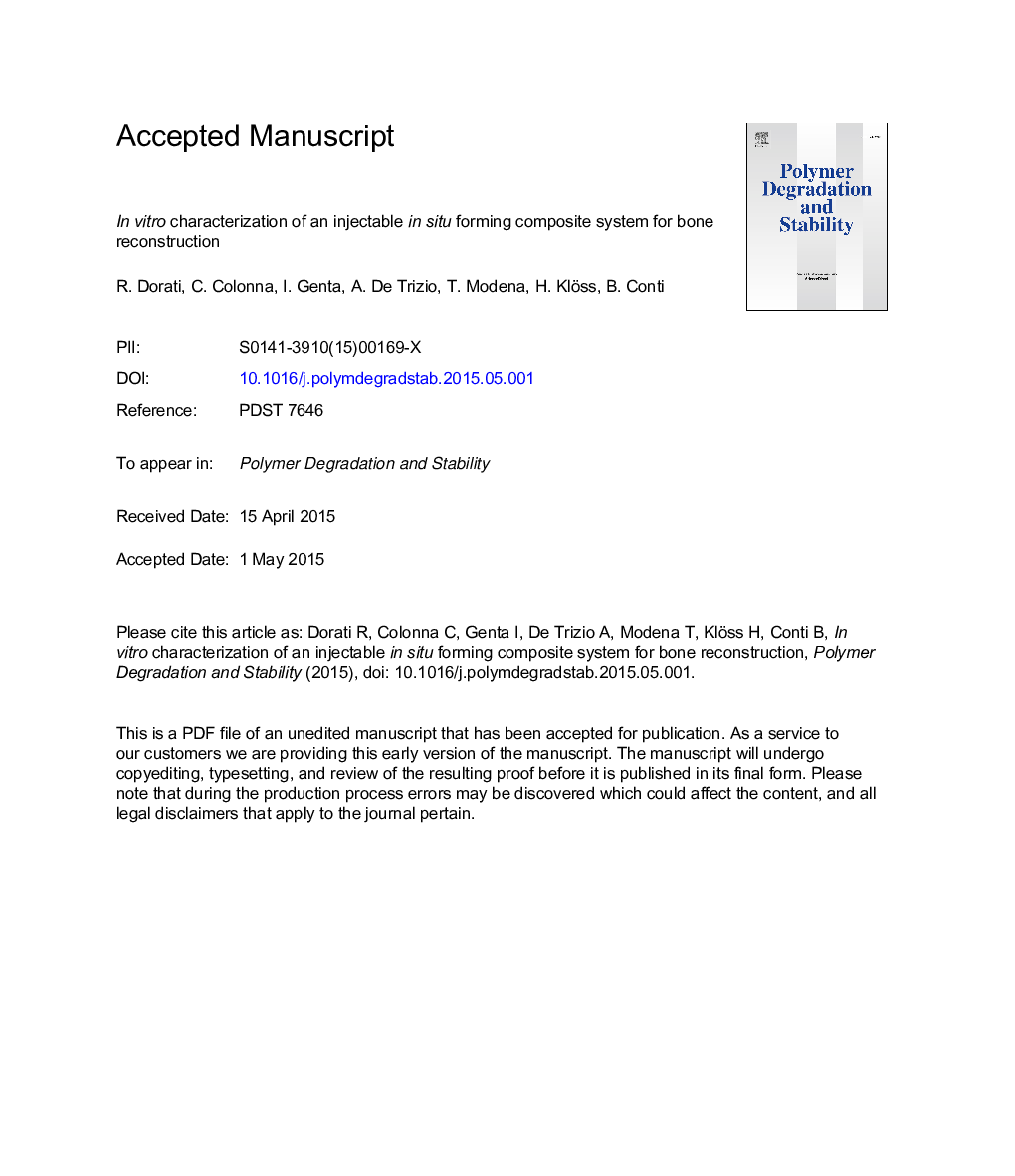 InÂ vitro characterization of an injectable in situ forming composite system for bone reconstruction