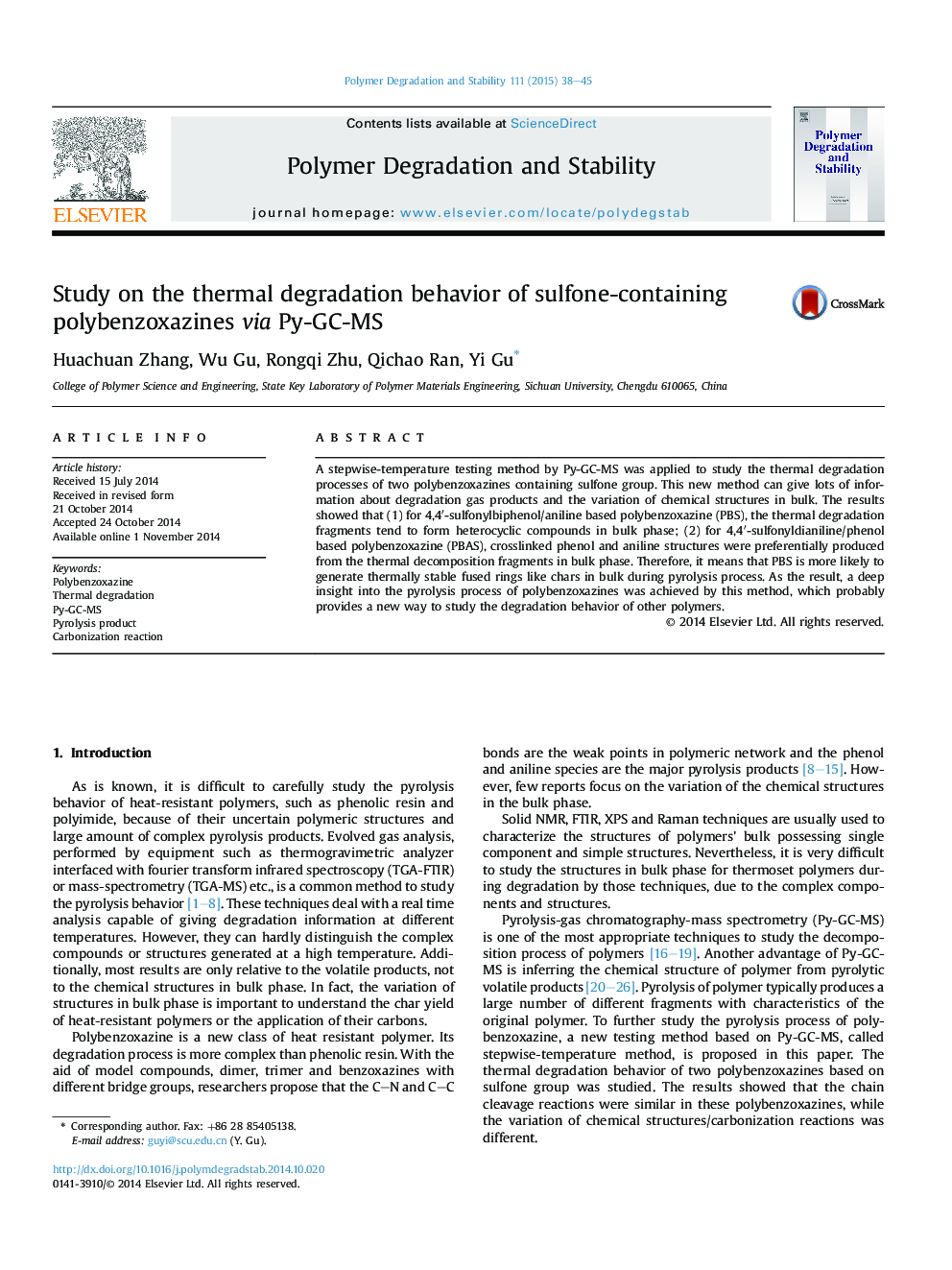 Study on the thermal degradation behavior of sulfone-containing polybenzoxazines via Py-GC-MS