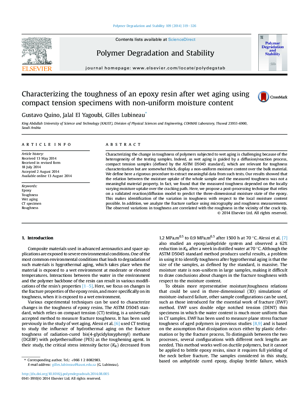 Characterizing the toughness of an epoxy resin after wet aging using compact tension specimens with non-uniform moisture content