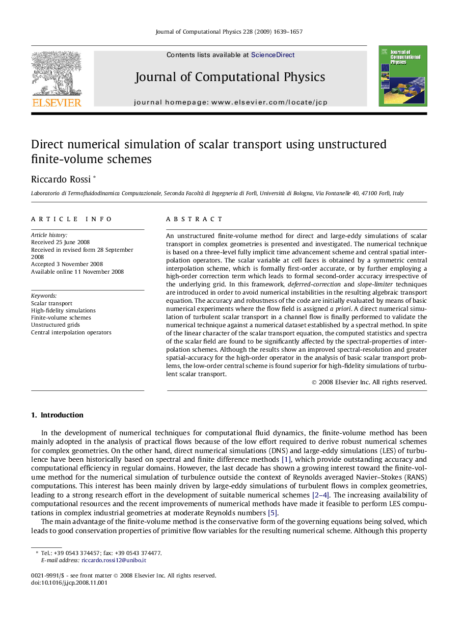 Direct numerical simulation of scalar transport using unstructured finite-volume schemes