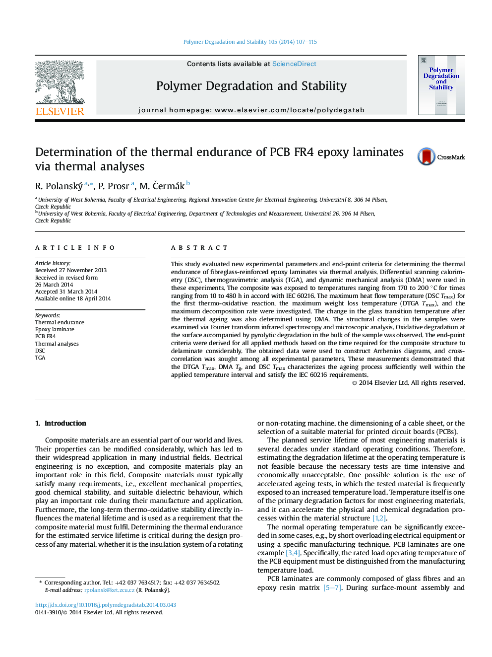 Determination of the thermal endurance of PCB FR4 epoxy laminates via thermal analyses