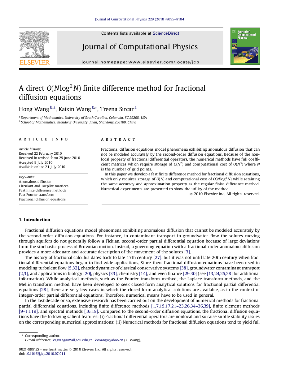 A direct O(N log2 N) finite difference method for fractional diffusion equations