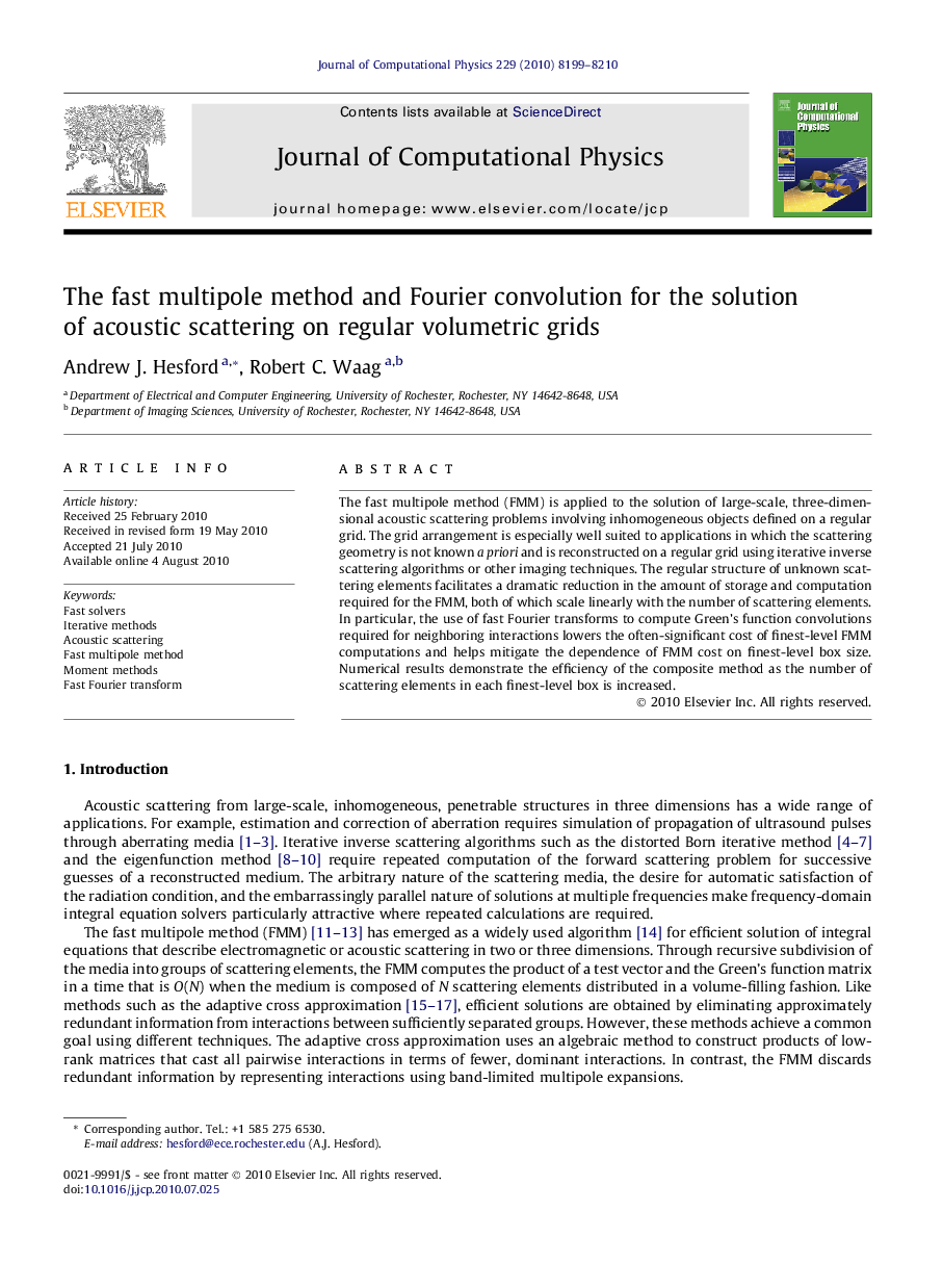 The fast multipole method and Fourier convolution for the solution of acoustic scattering on regular volumetric grids