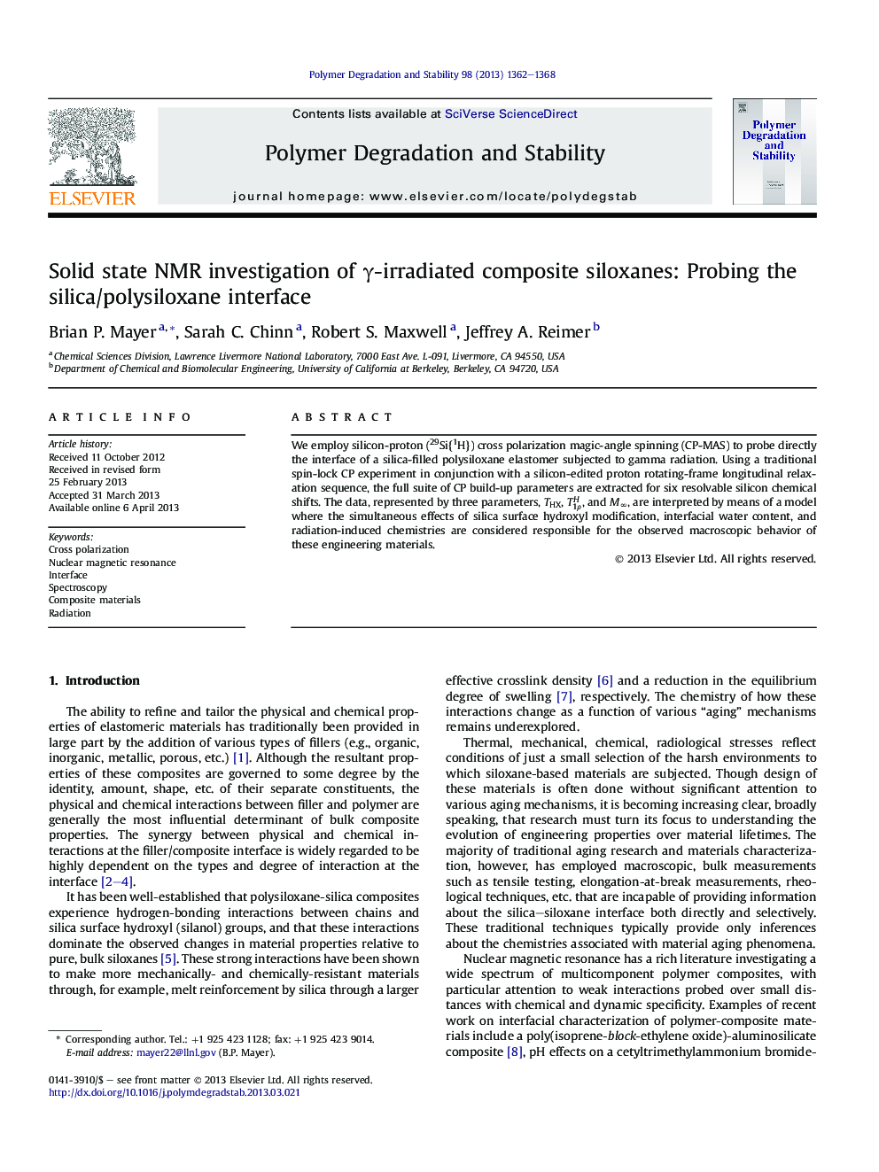 Solid state NMR investigation of Î³-irradiated composite siloxanes: Probing the silica/polysiloxane interface