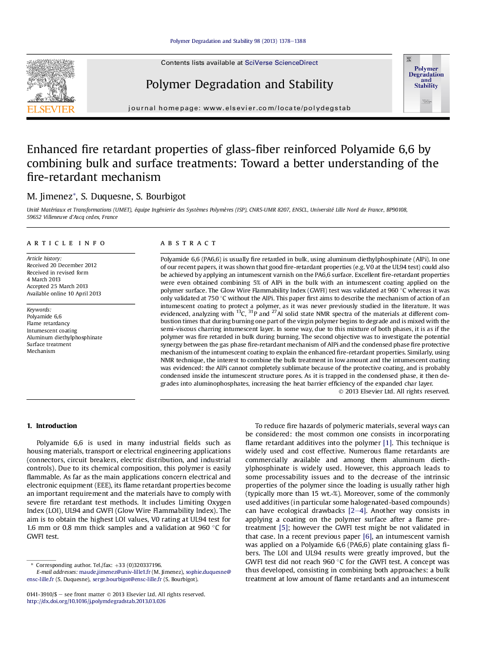 Enhanced fire retardant properties of glass-fiber reinforced Polyamide 6,6 by combining bulk and surface treatments: Toward a better understanding of the fire-retardant mechanism