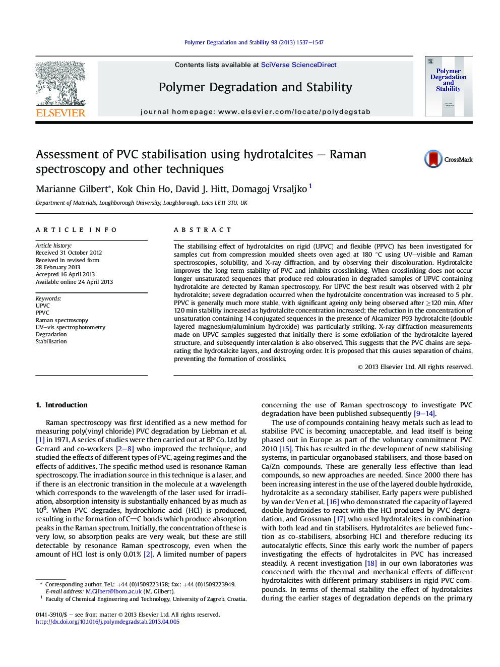 Assessment of PVC stabilisation using hydrotalcites - Raman spectroscopy and other techniques