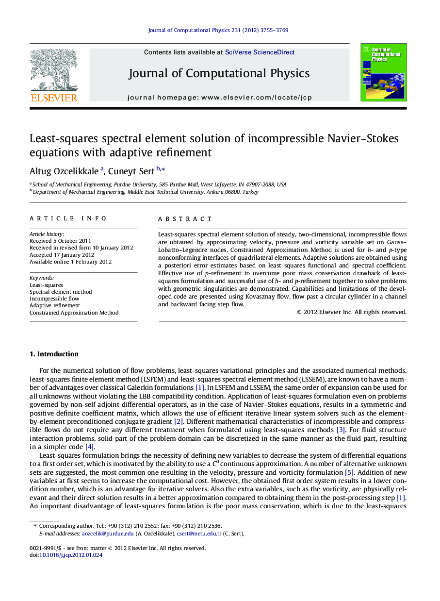 Least-squares spectral element solution of incompressible Navier–Stokes equations with adaptive refinement