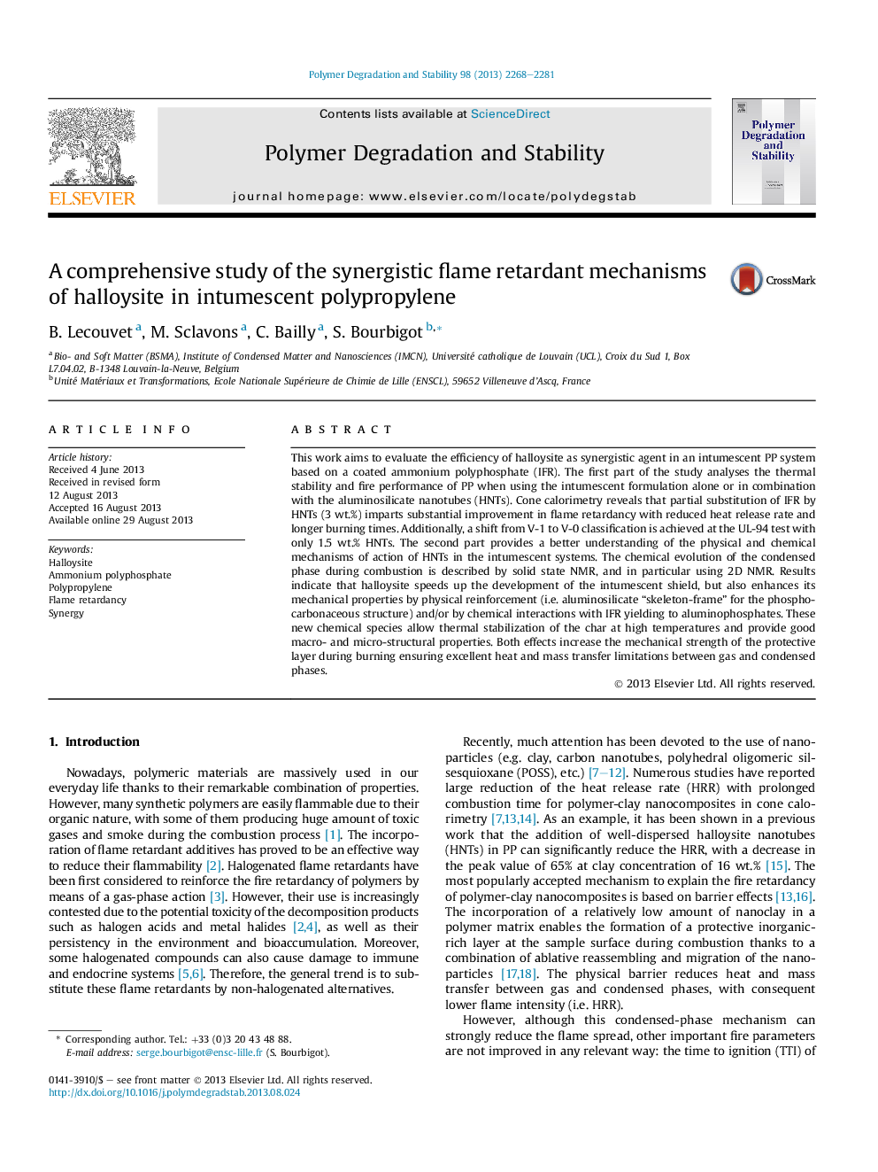 A comprehensive study of the synergistic flame retardant mechanisms of halloysite in intumescent polypropylene