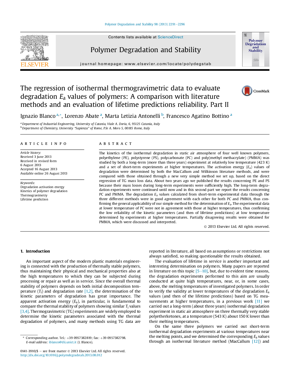 The regression of isothermal thermogravimetric data to evaluate degradation Ea values of polymers: A comparison with literature methods and an evaluation of lifetime predictions reliability. Part II