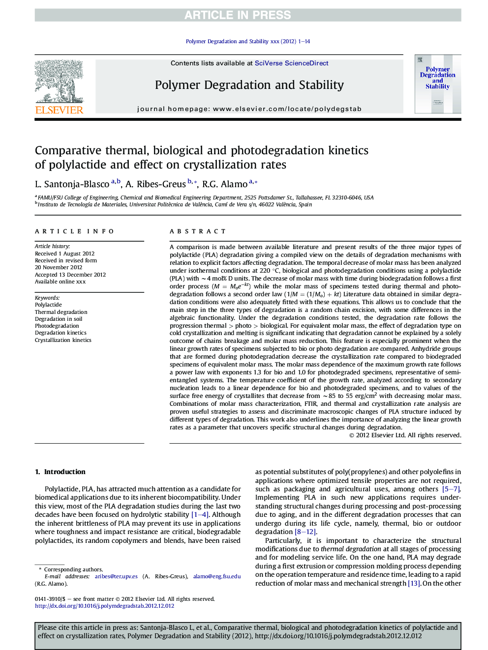 Comparative thermal, biological and photodegradation kinetics of polylactide and effect on crystallization rates