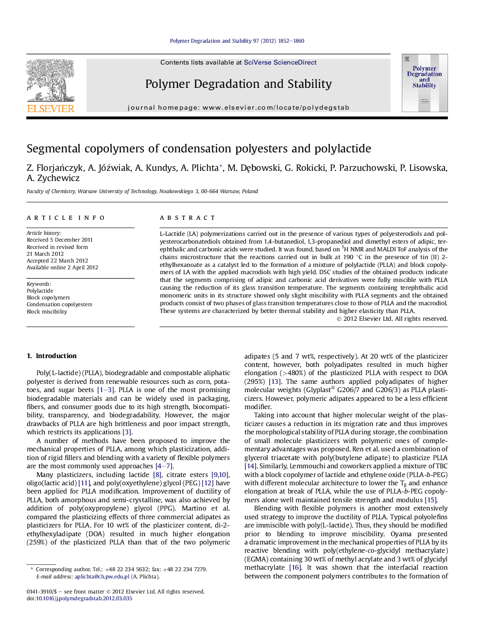 Segmental copolymers of condensation polyesters and polylactide