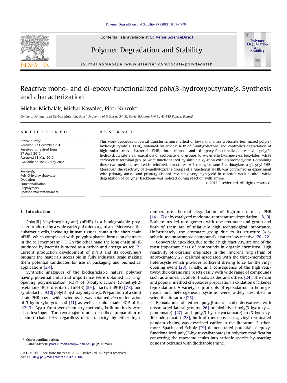 Reactive mono- and di-epoxy-functionalized poly(3-hydroxybutyrate)s. Synthesis and characterization