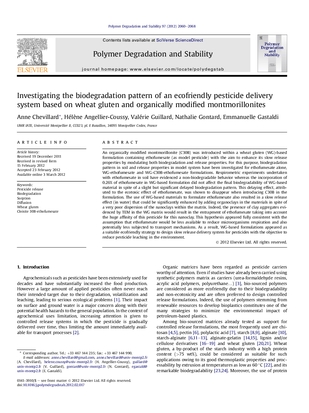 Investigating the biodegradation pattern of an ecofriendly pesticide delivery system based on wheat gluten and organically modified montmorillonites