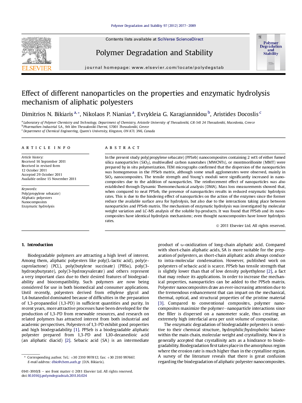 Effect of different nanoparticles on the properties and enzymatic hydrolysis mechanism of aliphatic polyesters