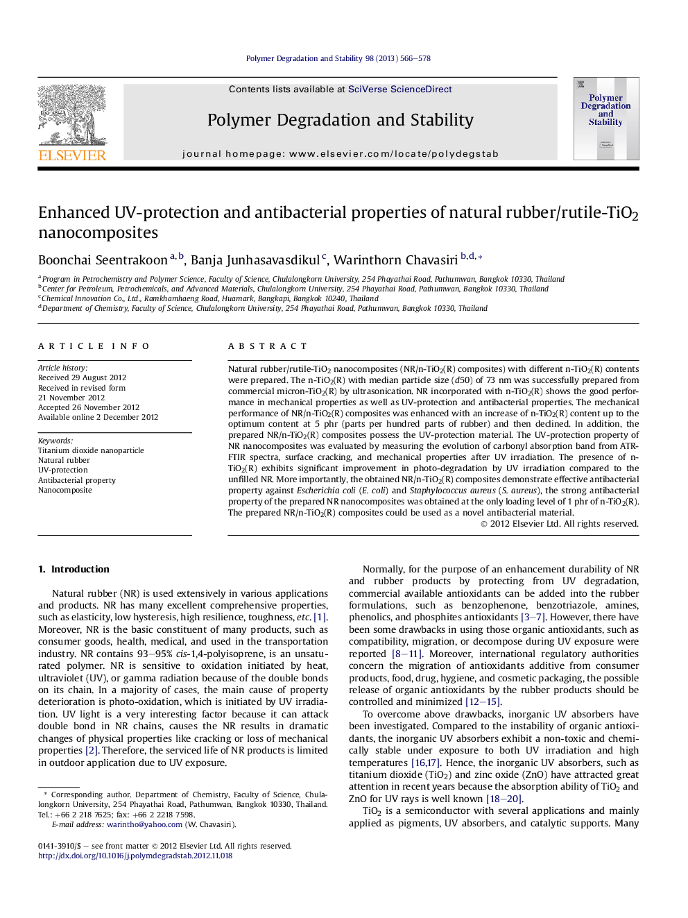 Enhanced UV-protection and antibacterial properties of natural rubber/rutile-TiO2 nanocomposites