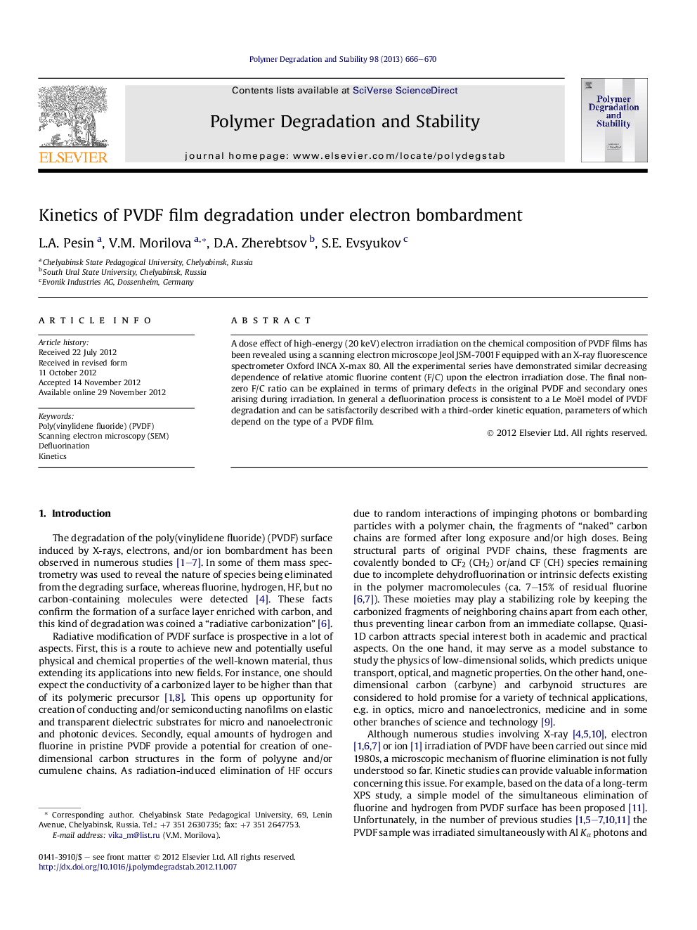 Kinetics of PVDF film degradation under electron bombardment