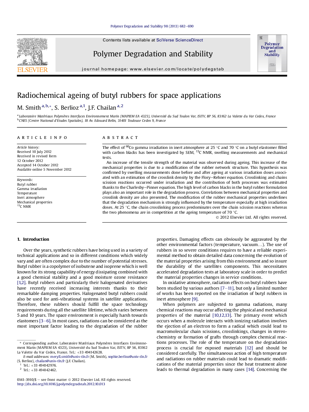 Radiochemical ageing of butyl rubbers for space applications