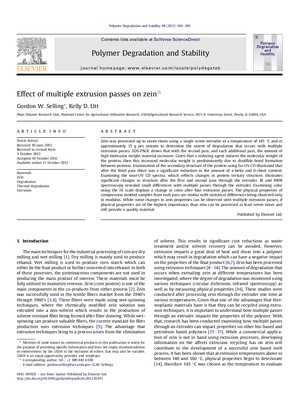 Effect of multiple extrusion passes on zein