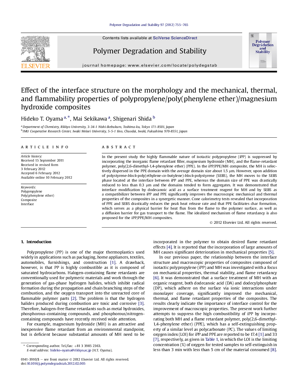 Effect of the interface structure on the morphology and the mechanical, thermal, and flammability properties of polypropylene/poly(phenylene ether)/magnesium hydroxide composites