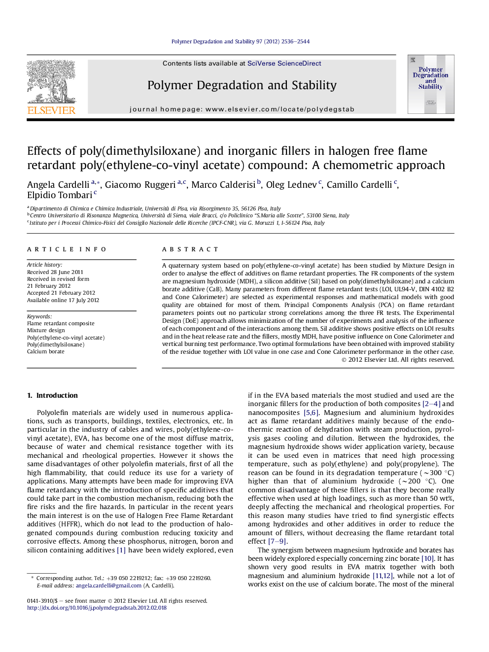 Effects of poly(dimethylsiloxane) and inorganic fillers in halogen free flame retardant poly(ethylene-co-vinyl acetate) compound: A chemometric approach