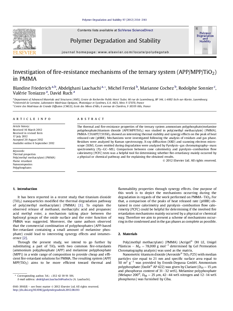 Investigation of fire-resistance mechanisms of the ternary system (APP/MPP/TiO2) in PMMA