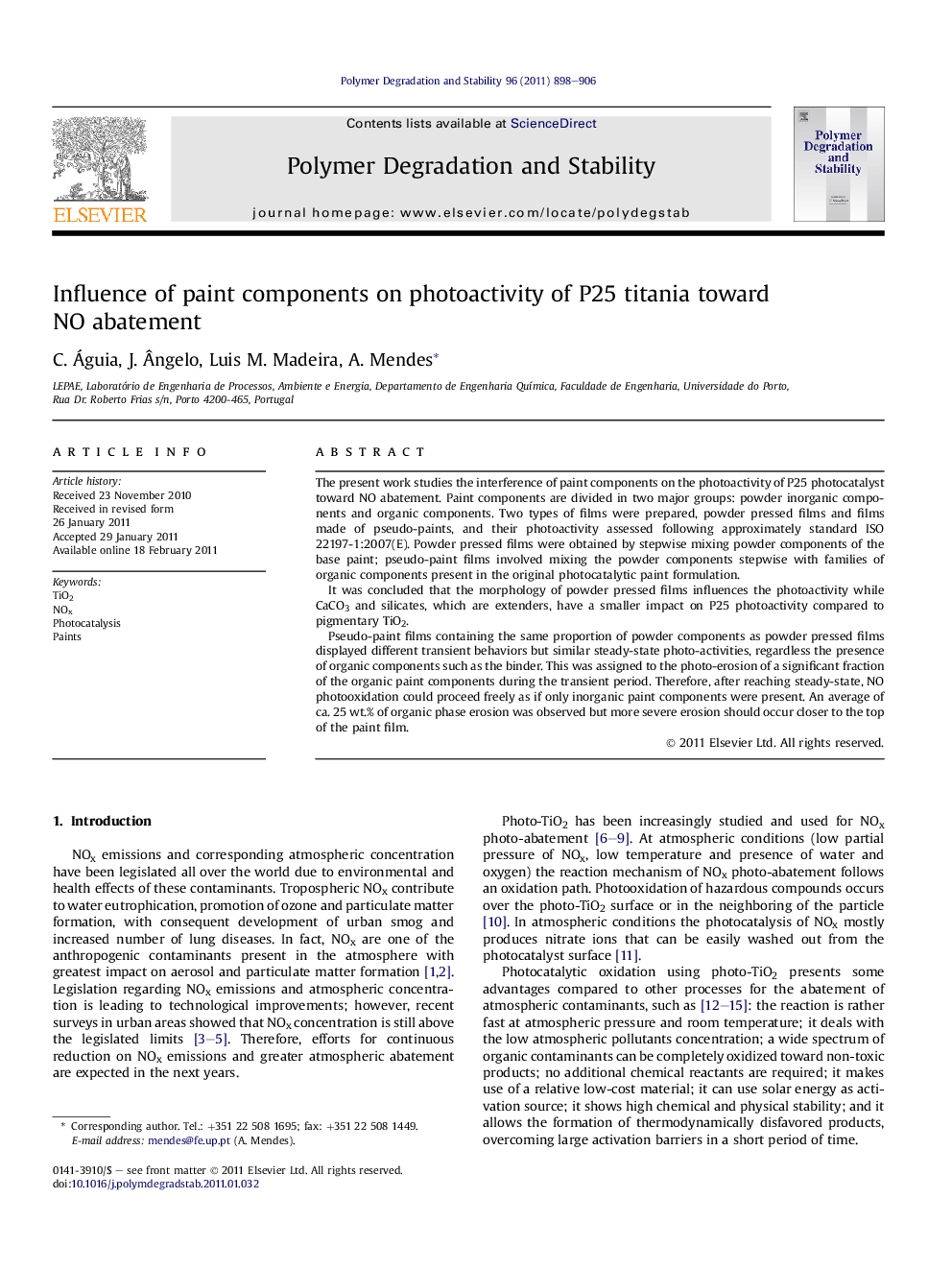 Influence of paint components on photoactivity of P25 titania toward NO abatement